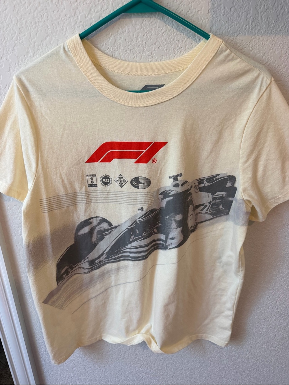 Hybrid Apparel Cream Kids Racing Graphic Tee with Red Logo